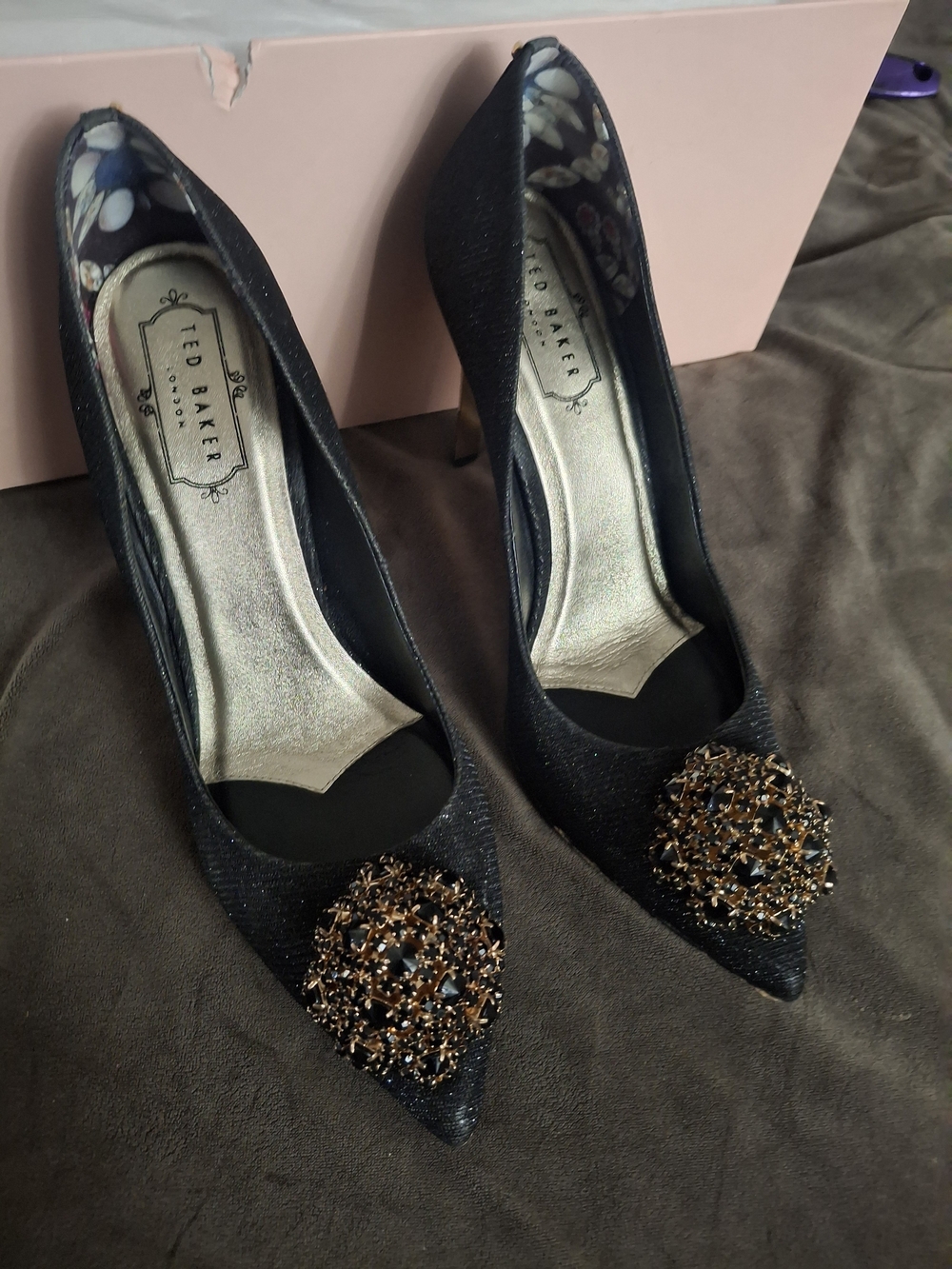 Ted Baker Black Embellished Pointed-Toe Pumps